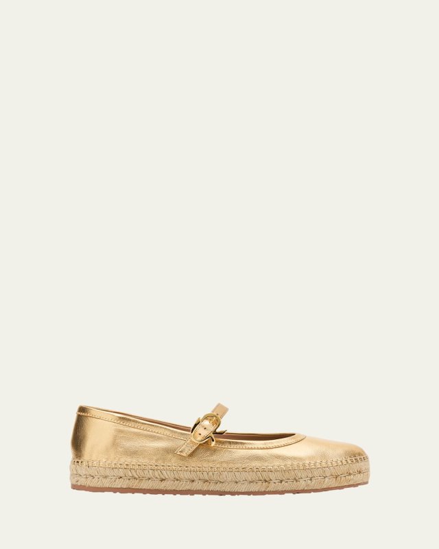 Metallic Leather Mary Jane Espadrilles